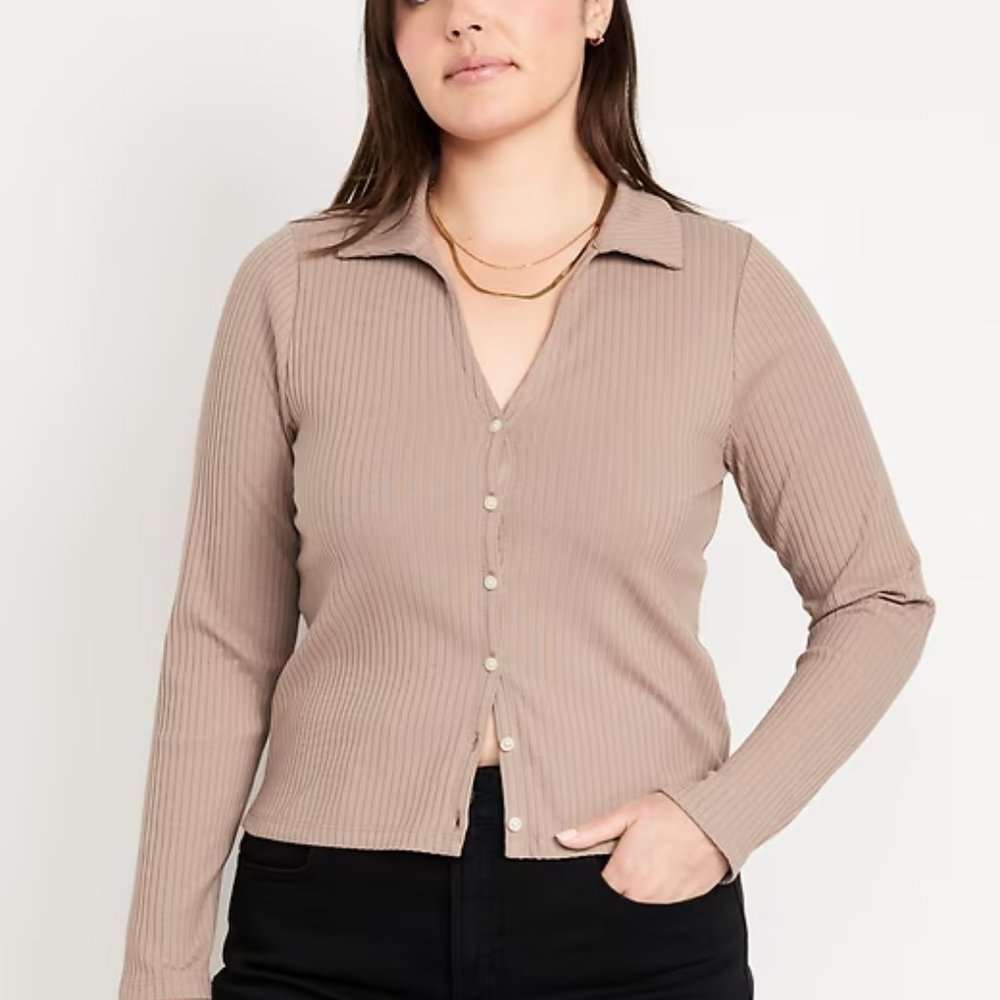 Old Navy Chocolate Malted Slim Ribbed Button-Down Top/NWT/2X